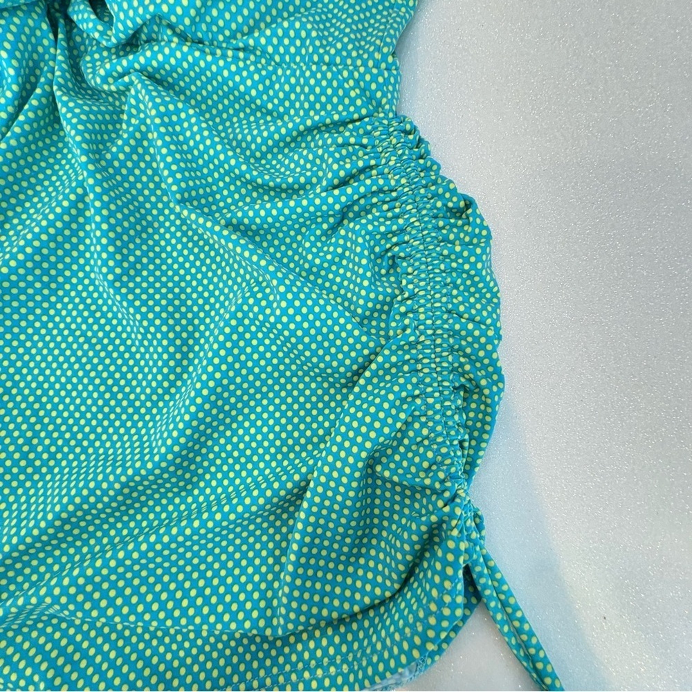 Prego Swimsuit Tank Top Teal Lime Green Polka Dots Cinch On Sides Made In USA - Picture 3 of 10